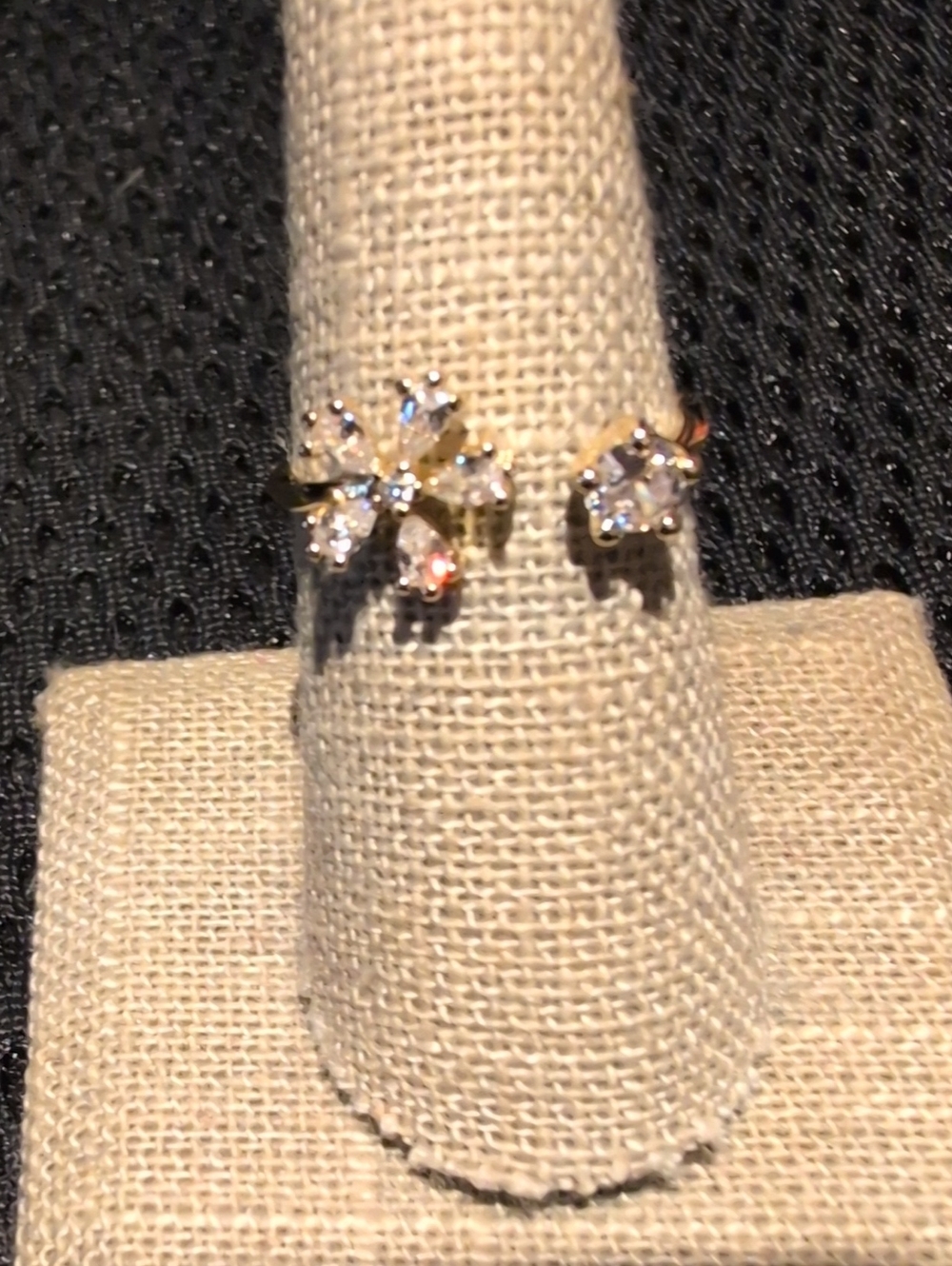 Yellow Gold Plated CZ Flower Adjustable Ring